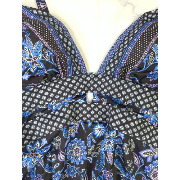 Swimsuits For All Womens Plus 20 Plunge One Piece Swimsuit Black Blue Swimwear - Picture 3 of 9